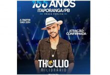 Photo of Thullio Milionário é confirmado em festa de emancipação política de Itaporanga