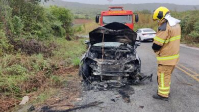 Photo of Carro pega fogo e mobiliza bombeiros em rodovia de Aguiar