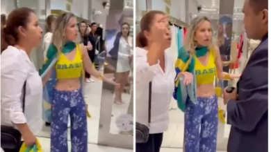 Photo of Seguranças de shopping de luxo abordam mulher vestindo bandeira do Brasil