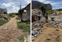 Photo of Mesmo com empecilhos de grandes rochas a prefeitura de Itaporanga realiza a pavimentação de várias ruas